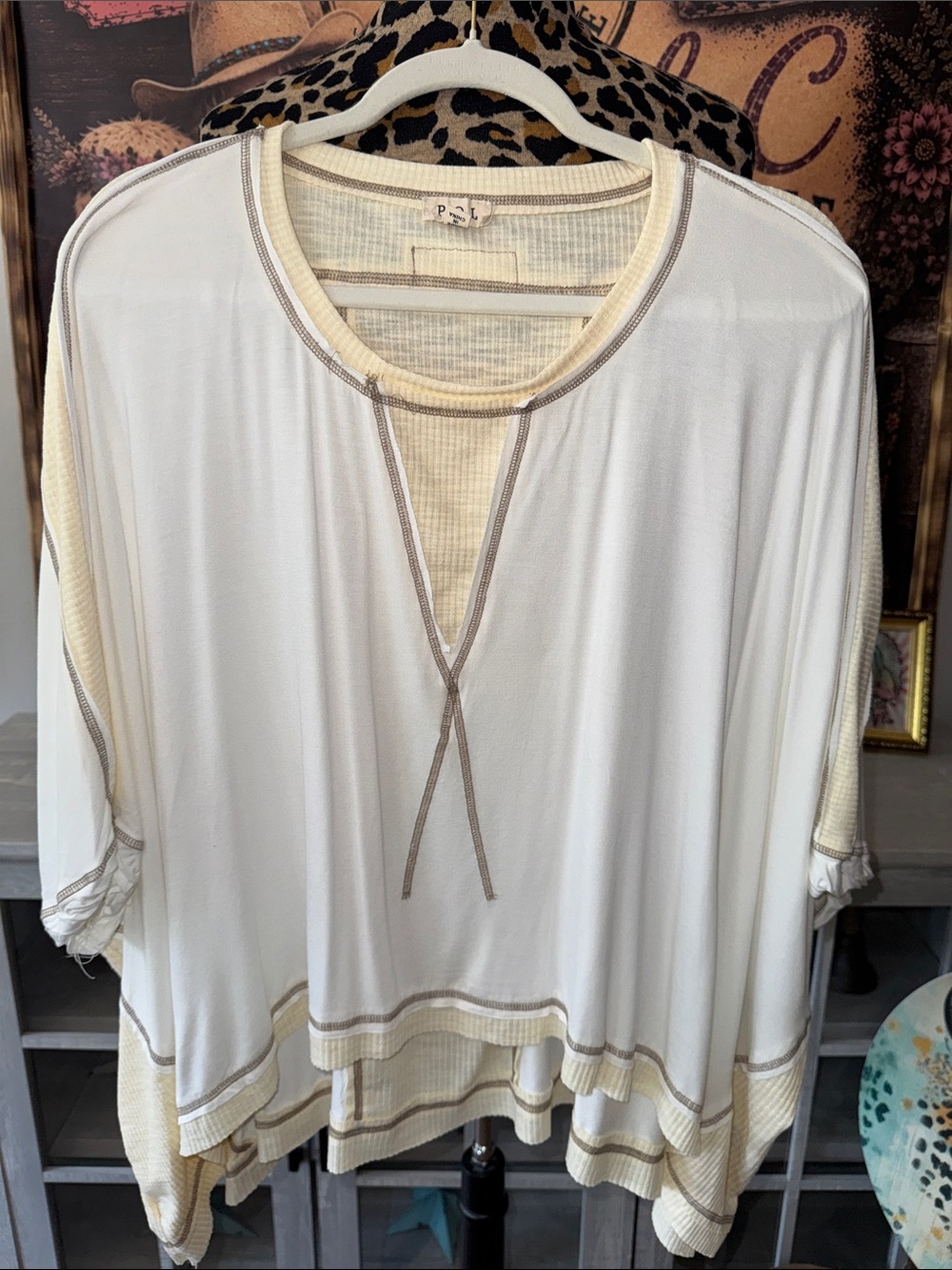 POL Cream Knit Boho Top - Small Oversized